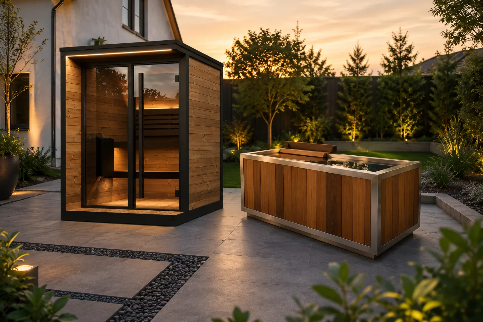 backyard sauna and cold plunge setup